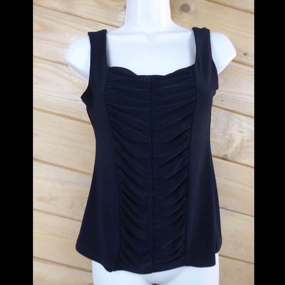 Joseph Ribkoff Black Tank Square Neck Ruched Top